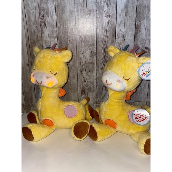 Set of 2 Magic Years Plush Yellow Giraffe Musical Light-Up Toy Nursery - Picture 9 of 10